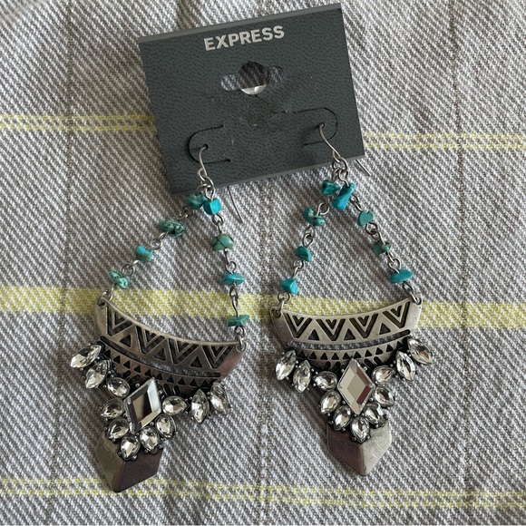 Express Jewelry - Express Turquoise and Diamond Crystal Dangly Statement Earrings